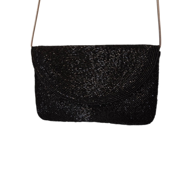 Elegant Black Beaded Women's Small  Shoulder Bag Vintage - Picture 6 of 9